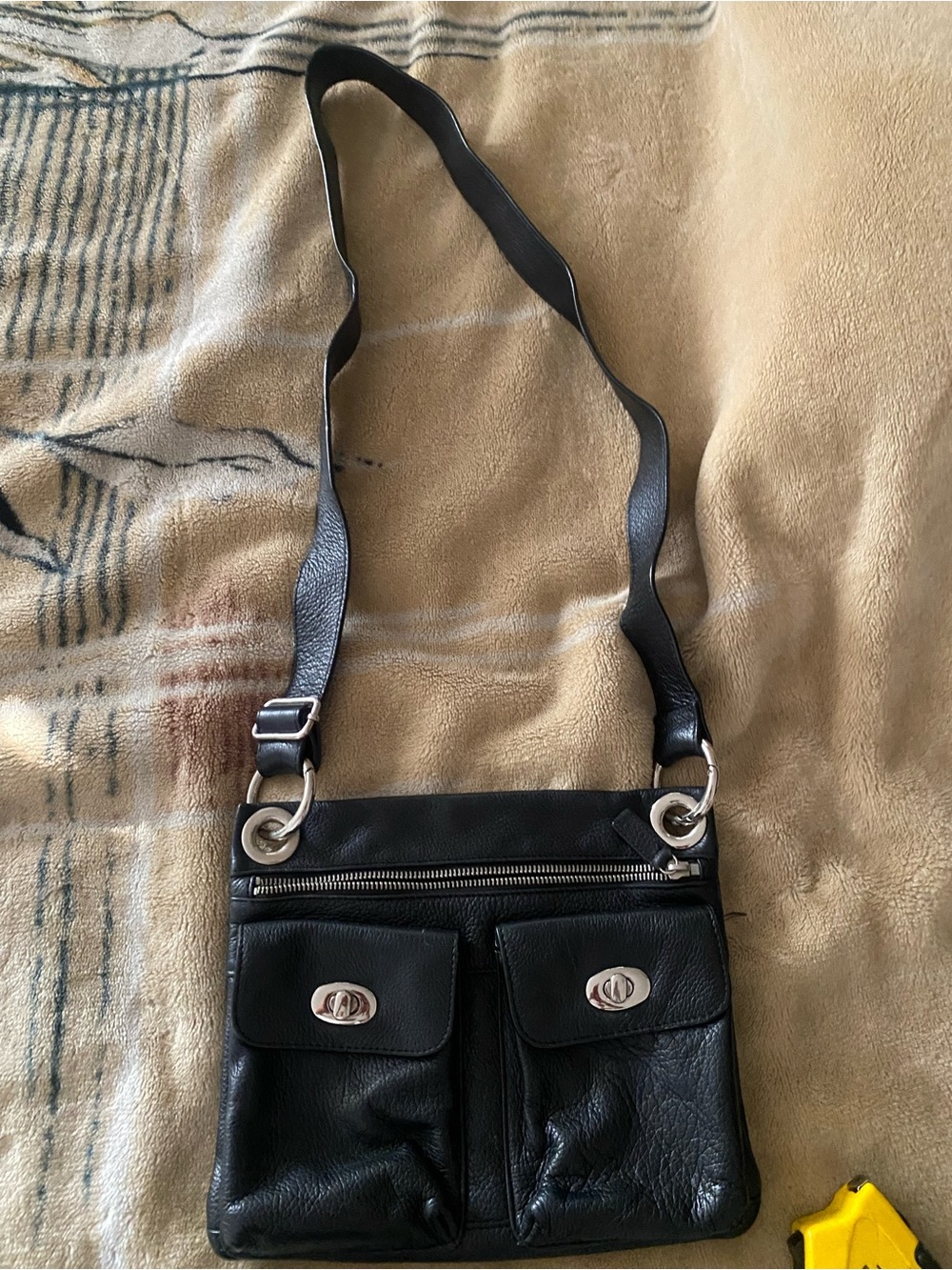 Danier Black Leather Crossbody with Dual Front Flap Pockets